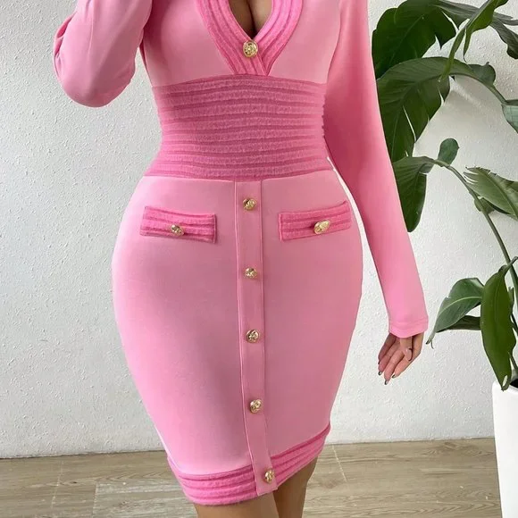 Pink Preppy womens Cut Out Button Detail Bodycon Dress - Picture 3 of 5